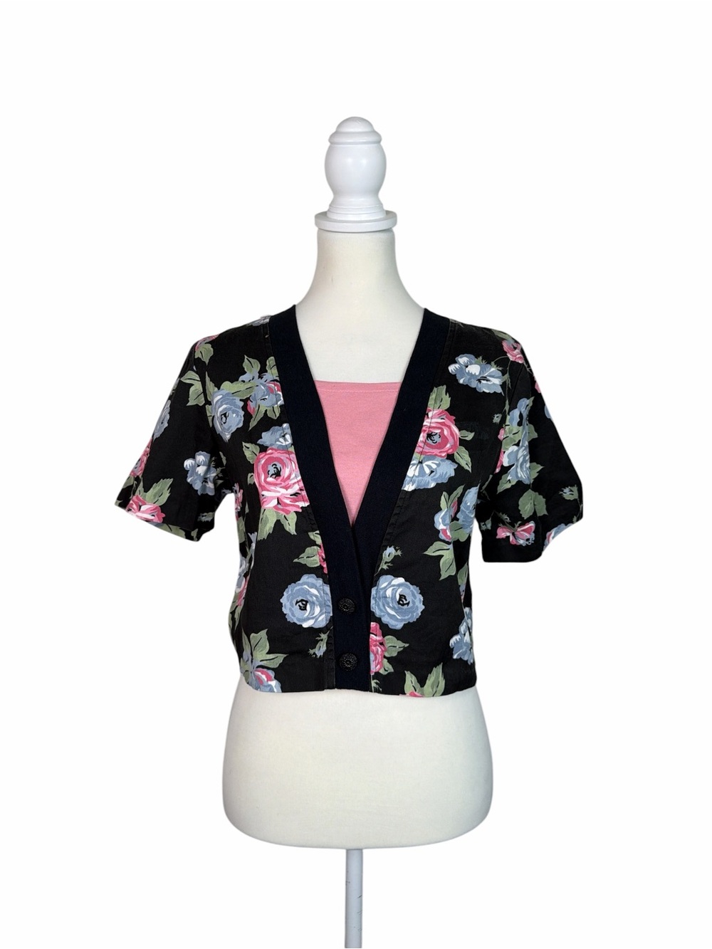 Vintage Mainframe Floral Cropped Button Front Top USA Made Medium 80s-90s